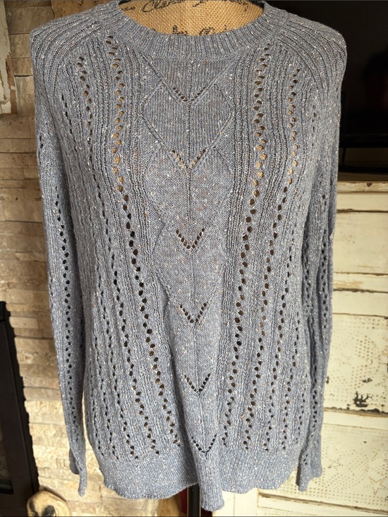 Spartina 449 Sweaters - Spartina Shelby linen blend blue gray open knit pull over lightweight sweater